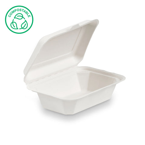 Bagasse Plain Clamshell Meal Boxes (200 / 500 / 600 pack)
