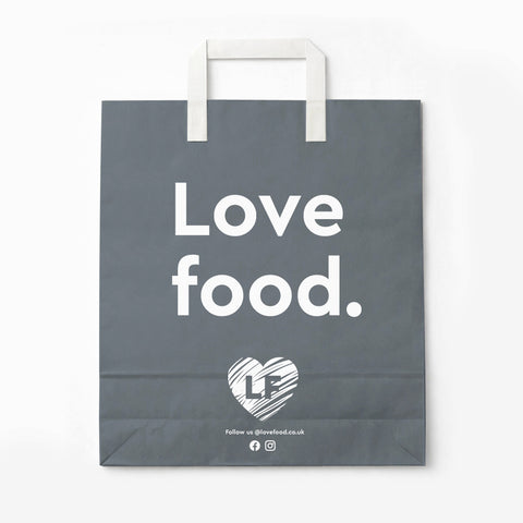 Branded Block Bottom Flat Handle Carrier Bag (White)